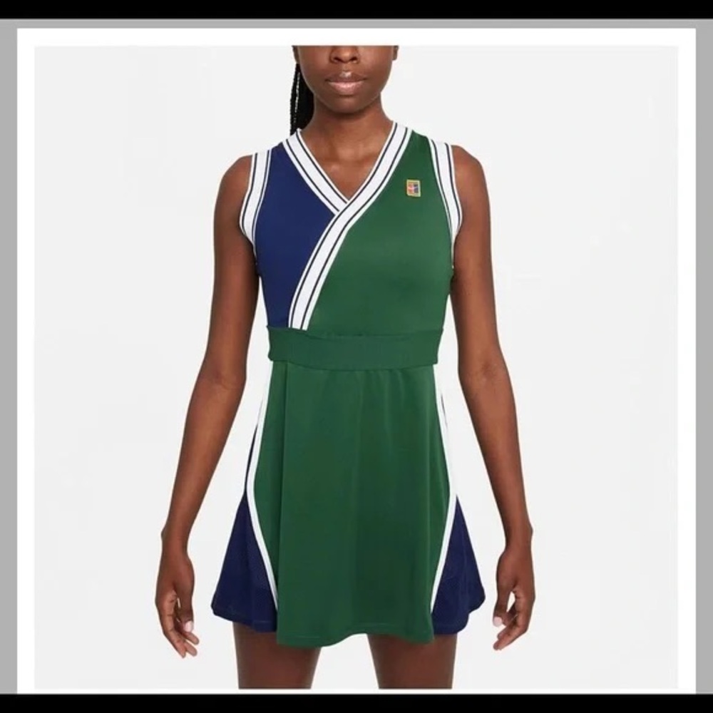 RARE Nike Women's Dri-FIT Slam Tennis Dress, SZ Large, Gorge Green/Navy Blue